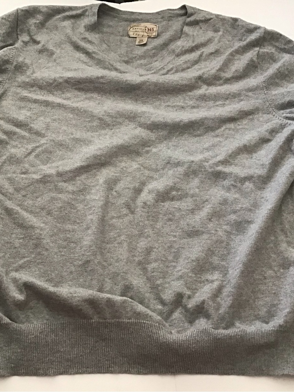 Article 365 Men's Large V-Neck Sweater in Light Gray Cotton/Cashmere